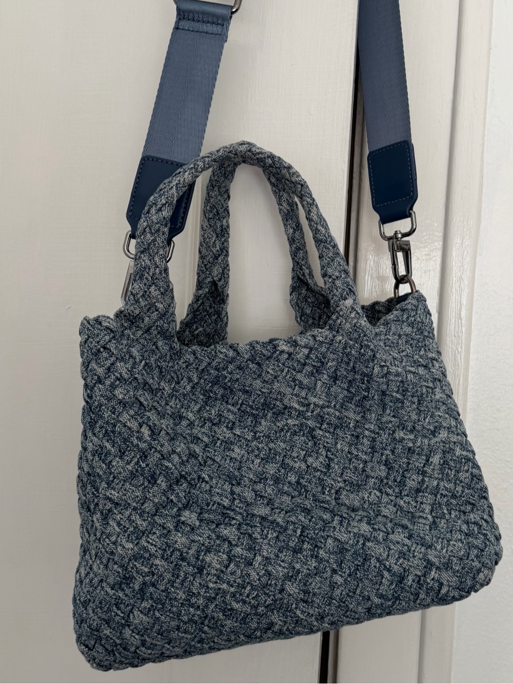 Sol and Selene Woven heathered blue crossbody Bag and matching pouch